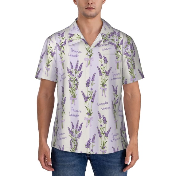 KLL Men's Hawaiian Shirt Short Sleeve Button Down Beach Shirts-Lavender Flowers