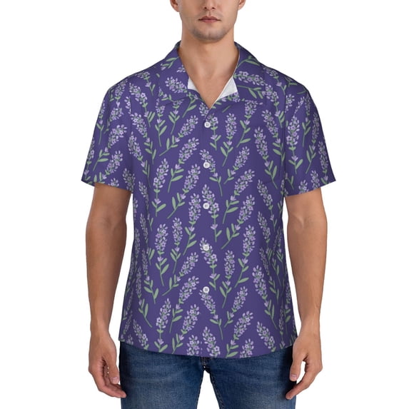 KLL Men's Hawaiian Shirt Short Sleeve Button Down Beach Shirts-Lavender Flowers
