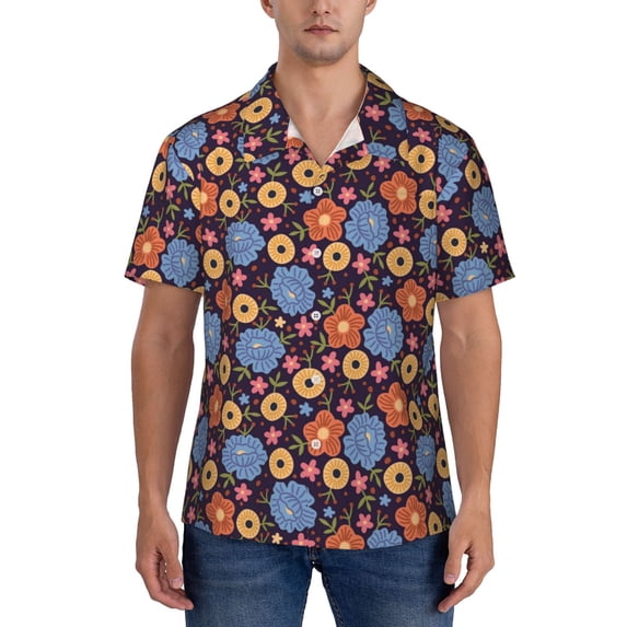 KLL Men's Hawaiian Shirt Short Sleeve Button Down Beach Shirts-Leaves Flower