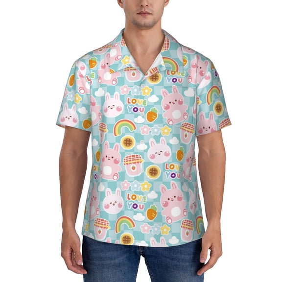 KLL Men's Hawaiian Shirt Short Sleeve Button Down Beach Shirts-Love You Rabbit
