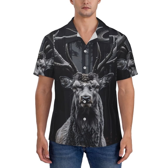 KLL Men's Hawaiian Shirt Short Sleeve Button Down Beach Shirts-Majestic Forest Stag