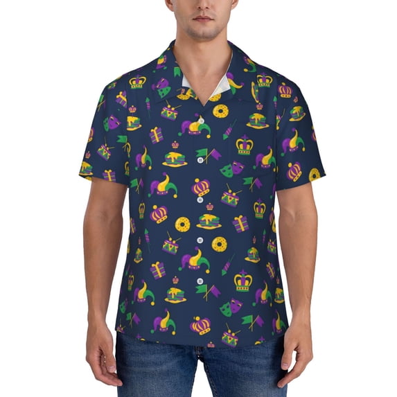 KLL Men's Hawaiian Shirt Short Sleeve Button Down Beach Shirts-Mardi Gras Carnival