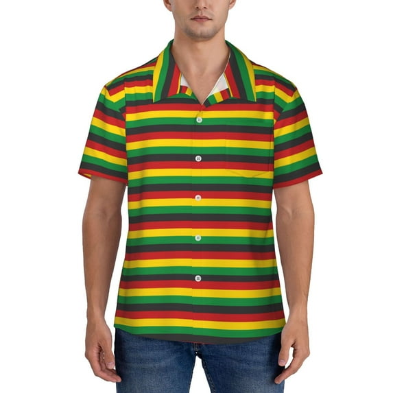 KLL Men's Hawaiian Shirt Short Sleeve Button Down Beach Shirts-Music Colors 1