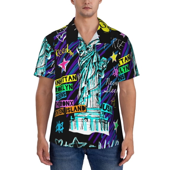 KLL Men's Hawaiian Shirt Short Sleeve Button Down Beach Shirts-New York City
