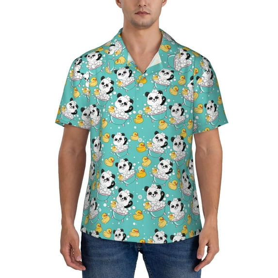 KLL Men's Hawaiian Shirt Short Sleeve Button Down Beach Shirts-Panda Bathing In The Bath