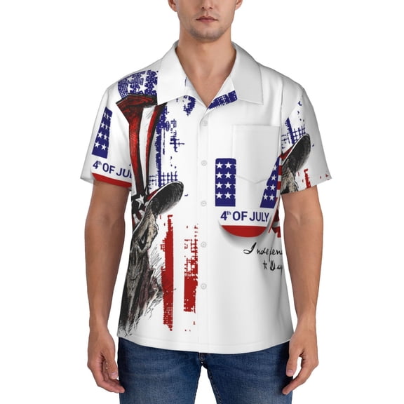 KLL Men's Hawaiian Shirt Short Sleeve Button Down Beach Shirts-Patriotic Skull Art