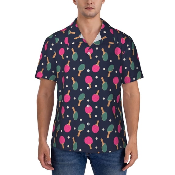 KLL Men's Hawaiian Shirt Short Sleeve Button Down Beach Shirts-Ping Pong Rackets And Balls