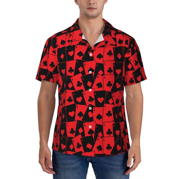 KLL Men's Hawaiian Shirt Short Sleeve Button Down Beach Shirts-Playing Cards