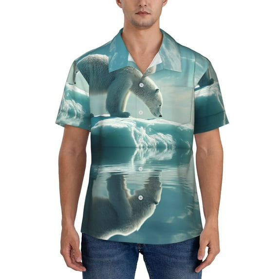 KLL Men's Hawaiian Shirt Short Sleeve Button Down Beach Shirts-Polar Bear On Iceberg