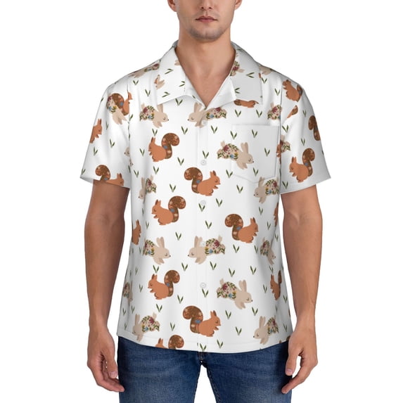KLL Men's Hawaiian Shirt Short Sleeve Button Down Beach Shirts-Rabbit And Squirrel