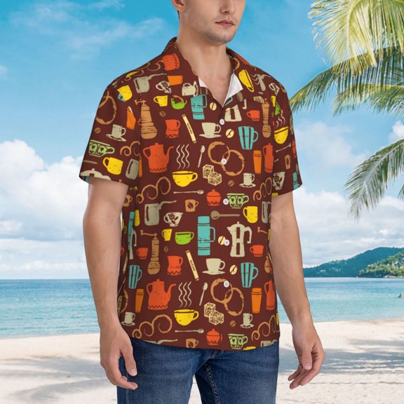 KLL Men's Hawaiian Shirt Short Sleeve Button Down Beach Shirts-Retro Coffee