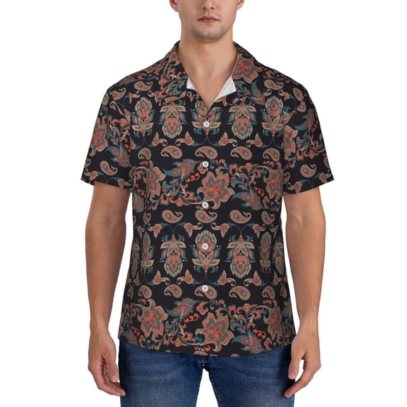 KLL Men's Hawaiian Shirt Short Sleeve Button Down Beach Shirts-Retro Floral