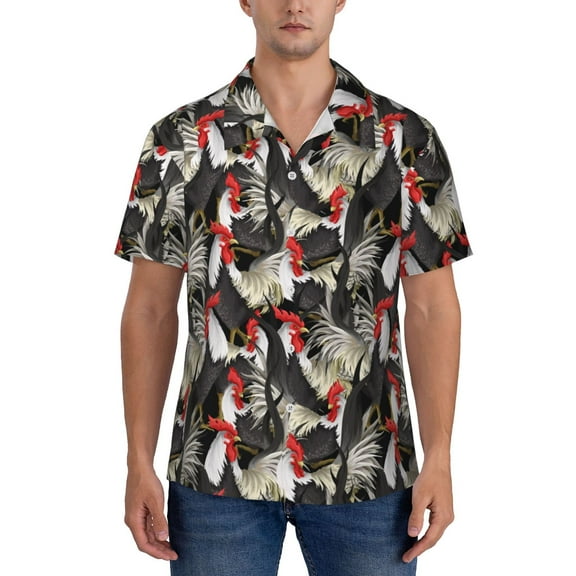 KLL Men's Hawaiian Shirt Short Sleeve Button Down Beach Shirts-Roosters 2