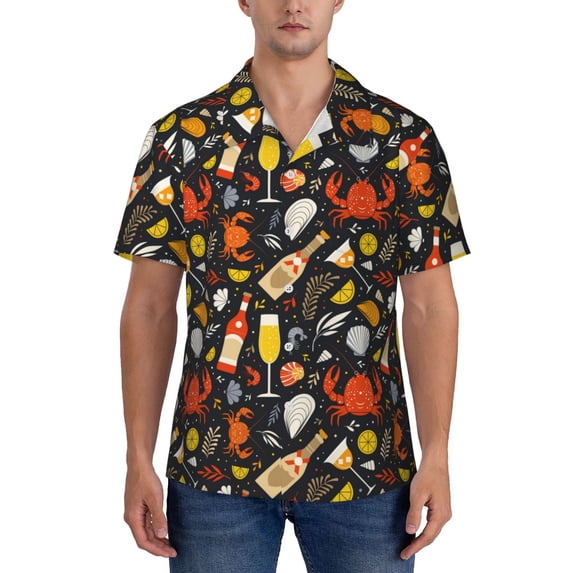 KLL Men's Hawaiian Shirt Short Sleeve Button Down Beach Shirts-Seafood And Drinks
