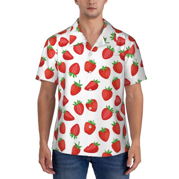 KLL Men's Hawaiian Shirt Short Sleeve Button Down Beach Shirts-Strawberries