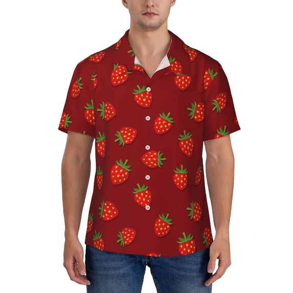 KLL Men's Hawaiian Shirt Short Sleeve Button Down Beach Shirts-Strawberry