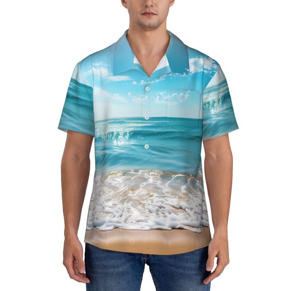 KLL Men's Hawaiian Shirt Short Sleeve Button Down Beach Shirts-Sunny Ocean Waves
