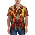 thumbnail image 1 of KLL Men's Hawaiian Shirt Short Sleeve Button Down Beach Shirts-Sunset Meditating Dog, 1 of 5