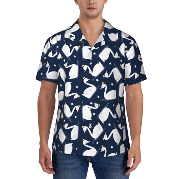 KLL Men's Hawaiian Shirt Short Sleeve Button Down Beach Shirts-Swan