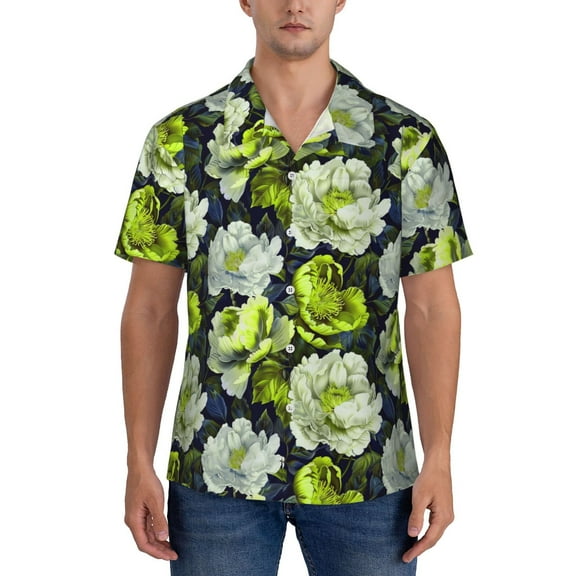 KLL Men's Hawaiian Shirt Short Sleeve Button Down Beach Shirts-Teal floral elegance