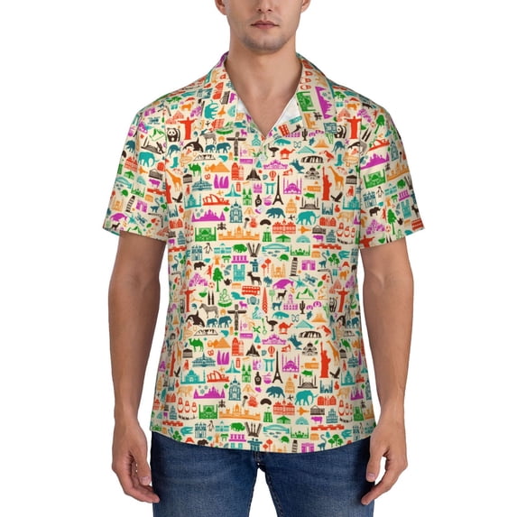 KLL Men's Hawaiian Shirt Short Sleeve Button Down Beach Shirts-Travel