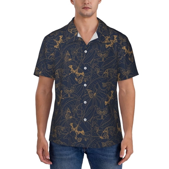 KLL Men's Hawaiian Shirt Short Sleeve Button Down Beach Shirts-Tropical Butterfly
