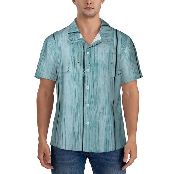 KLL Men's Hawaiian Shirt Short Sleeve Button Down Beach Shirts-Turquoise Wooden1
