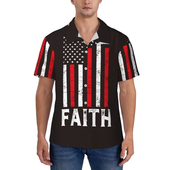 KLL Men's Hawaiian Shirt Short Sleeve Button Down Beach Shirts-USA Flag Cross