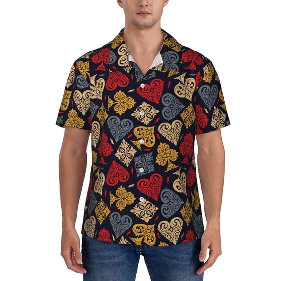 KLL Men's Hawaiian Shirt Short Sleeve Button Down Beach Shirts-Vintage Card
