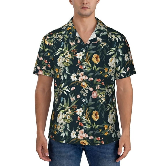 KLL Men's Hawaiian Shirt Short Sleeve Button Down Beach Shirts-Watercolor Floral