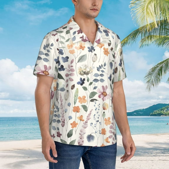 KLL Men's Hawaiian Shirt Short Sleeve Button Down Beach Shirts-Watercolor Floral