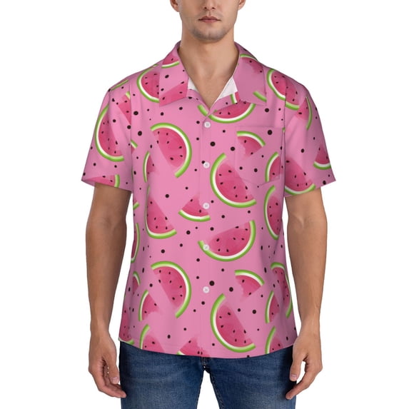 KLL Men's Hawaiian Shirt Short Sleeve Button Down Beach Shirts-Watermelon