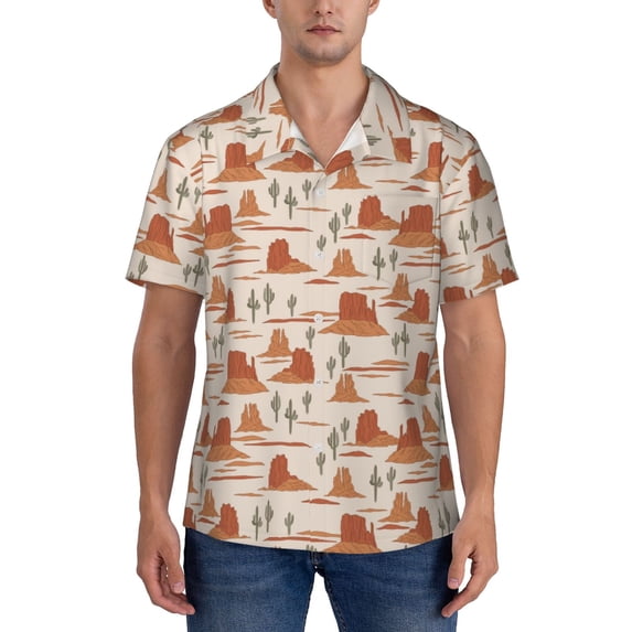 KLL Men's Hawaiian Shirt Short Sleeve Button Down Beach Shirts-Western Desert Nature Landscape