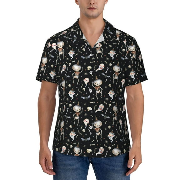 KLL Men's Hawaiian Shirt Short Sleeve Button Down Beach Shirts-cute Skull bone
