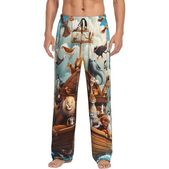 KLL Mens Pajama Pants for Men,Mens Lounge Pants,Funny Gifts for Men,Men's Pajama Bottoms Animal Filled Noahs Ark -XX-Large