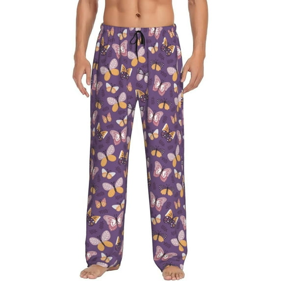 KLL Mens Pajama Pants for Men,Mens Lounge Pants,Funny Gifts for Men,Men's Pajama Bottoms Butterflies And Floral -X-Large