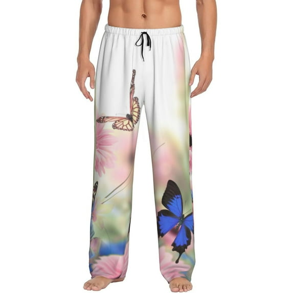 KLL Mens Pajama Pants for Men,Mens Lounge Pants,Funny Gifts for Men,Men's Pajama Bottoms Butterfly And Flowers -XX-Large