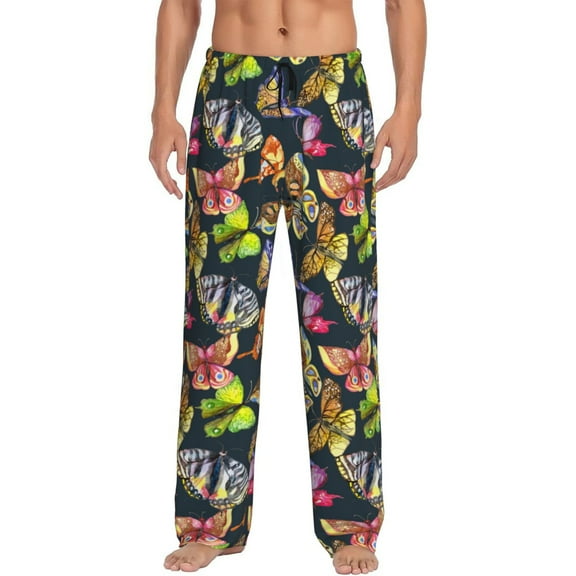 KLL Mens Pajama Pants for Men,Mens Lounge Pants,Funny Gifts for Men,Men's Pajama Bottoms-Butterfly Wild Insect