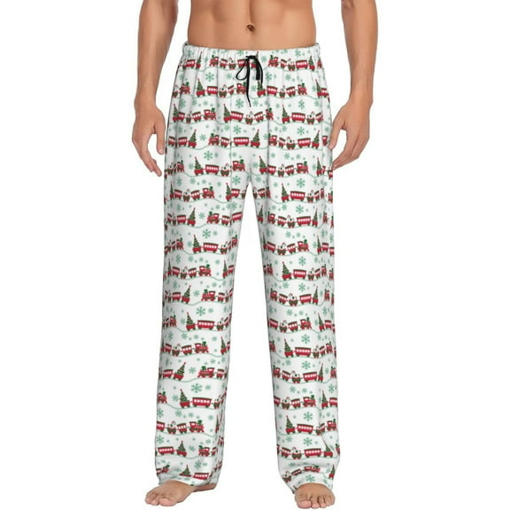 KLL Mens Pajama Pants for Men,Mens Lounge Pants,Funny Gifts for Men,Men's Pajama Bottoms-Christmas Train