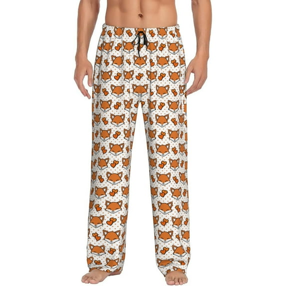 KLL Mens Pajama Pants for Men,Mens Lounge Pants,Funny Gifts for Men,Men's Pajama Bottoms Cute Heart Fox Cartoon -XX-Large