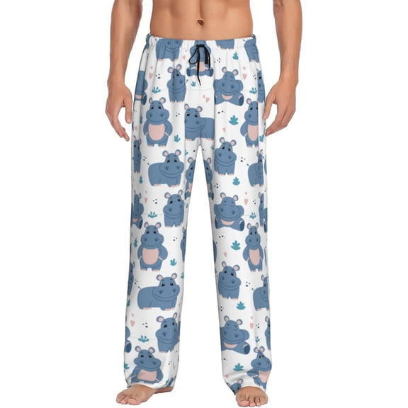 KLL Mens Pajama Pants for Men,Mens Lounge Pants,Funny Gifts for Men,Men's Pajama Bottoms Cute Hippos -Large