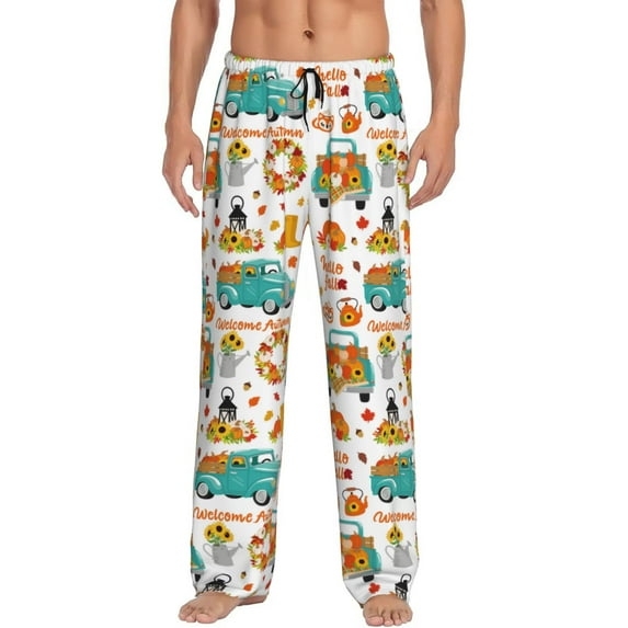 KLL Mens Pajama Pants for Men,Mens Lounge Pants,Funny Gifts for Men,Men's Pajama Bottoms Fall Pumpkins And Sunflowers -Medium