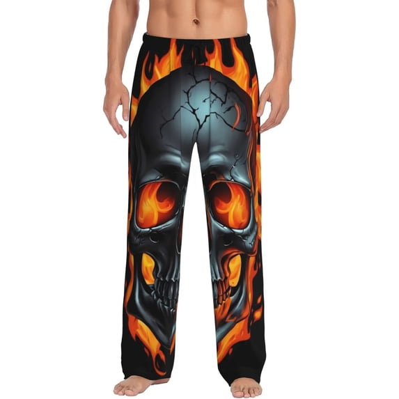 KLL Mens Pajama Pants for Men,Mens Lounge Pants,Funny Gifts for Men,Men's Pajama Bottoms-Flame Metal Skull