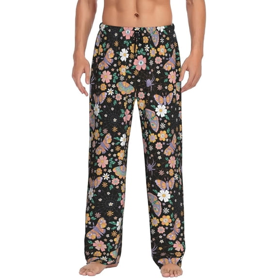 KLL Mens Pajama Pants for Men,Mens Lounge Pants,Funny Gifts for Men,Men's Pajama Bottoms-Floral Insects