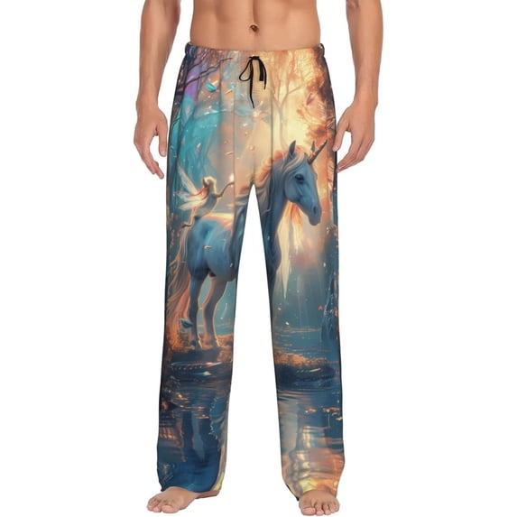 KLL Mens Pajama Pants for Men,Mens Lounge Pants,Funny Gifts for Men,Men's Pajama Bottoms-Forest Lake White Horse