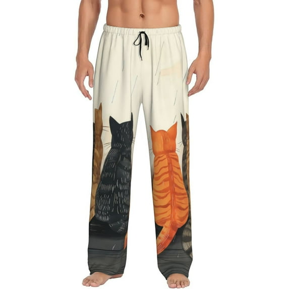 KLL Mens Pajama Pants for Men,Mens Lounge Pants,Funny Gifts for Men,Men's Pajama Bottoms Four Cats Watching Rain -Small