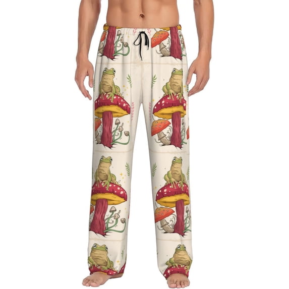 KLL Mens Pajama Pants for Men,Mens Lounge Pants,Funny Gifts for Men,Men's Pajama Bottoms-Frog Sitting On Mushroom