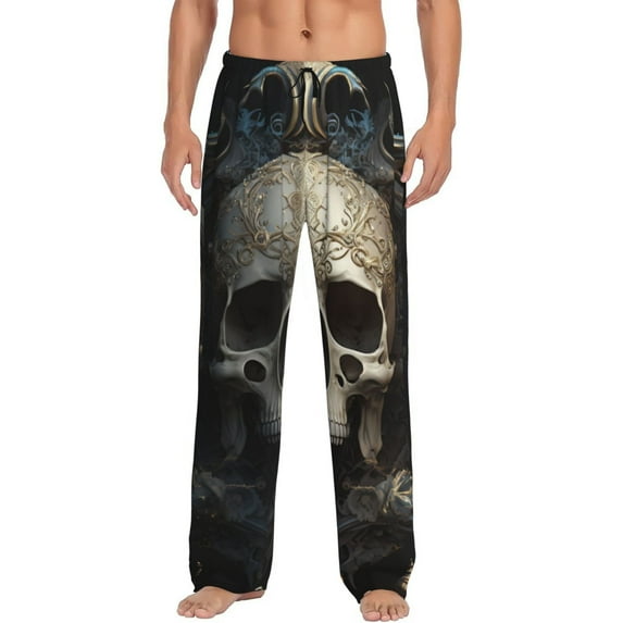 KLL Mens Pajama Pants for Men,Mens Lounge Pants,Funny Gifts for Men,Men's Pajama Bottoms-Gold Pattern Skull