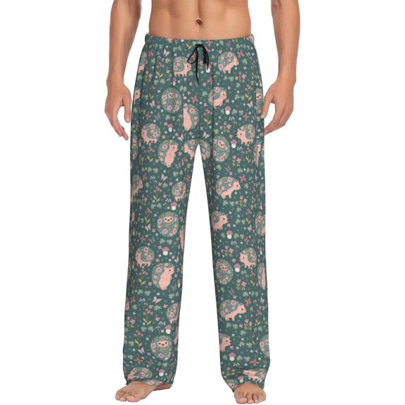 KLL Mens Pajama Pants for Men,Mens Lounge Pants,Funny Gifts for Men,Men's Pajama Bottoms-Hedgehogs and Flowers