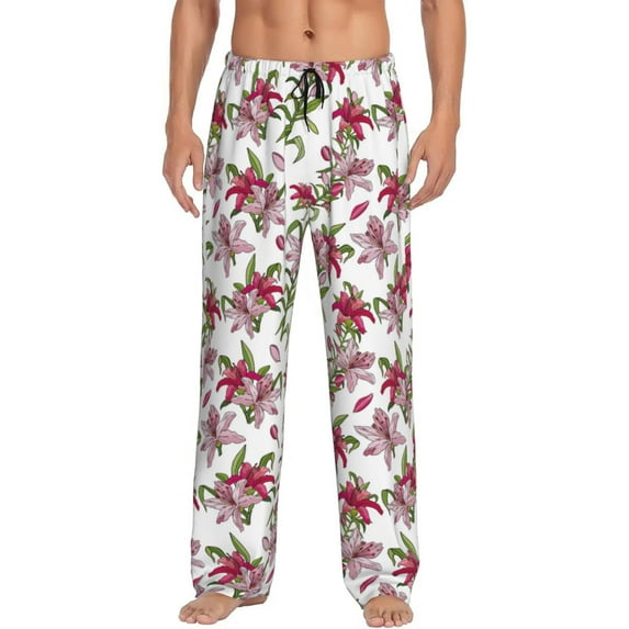 KLL Mens Pajama Pants for Men,Mens Lounge Pants,Funny Gifts for Men,Men's Pajama Bottoms-Lilies Flowers